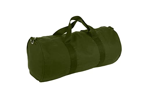 Tag&Crew Lightweight Solid Round Duffle Multifunctional Foldable Canvas Carry-on Gym Bag with Adjustable & Detachable Shoulder Strap Metal Accessories - Olive2