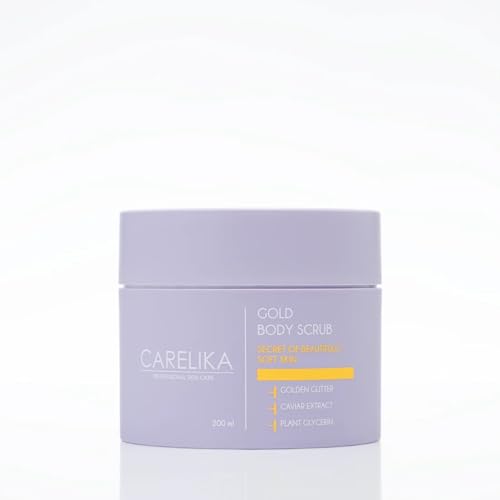 CARELIKA Gold Body Scrub with Caviar Extract – Exfoliating Skin Care with Shimmer Effect – Deeply Nourishing & Radiance-Boosting Formula – 200ml