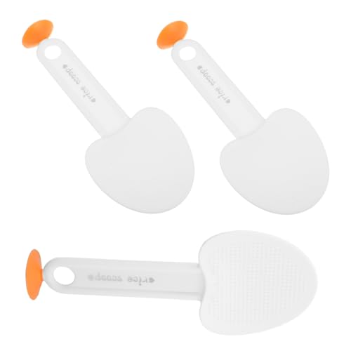 OFFSCH 3Pcs Heart Shaped Standing Rice Scoop Non Stick Plastic Rice Spoon with Suction Cup Ergonomic Design for Easy Serving Home Kitchen and Restaurant Use