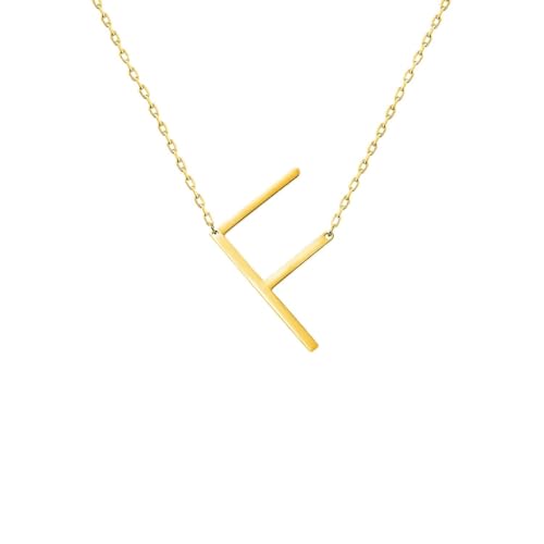 WIGERLON Stainless Steel Initial Letters Necklace for Women Color Gold Plated from A-Z Letter F