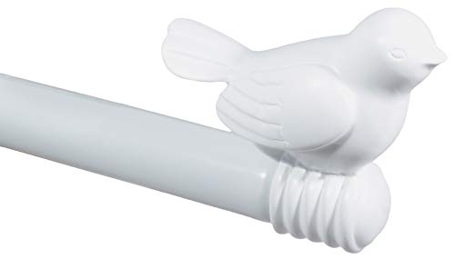 Urbanest 3/4-inch Cute Decorative Bird Adjustable Window Treatment Curtain Single Rod Set, 28" to 48" - Glossy White - Thumbnail 3
