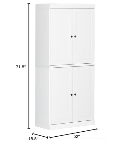 Palace Imports 100% Solid Wood Kitchen Pantry w/ 4 Raised Panel Doors, White, 32" w x 71.5" h, Renewable Eco-Friendly Pine, Made in Brazil - Thumbnail 2