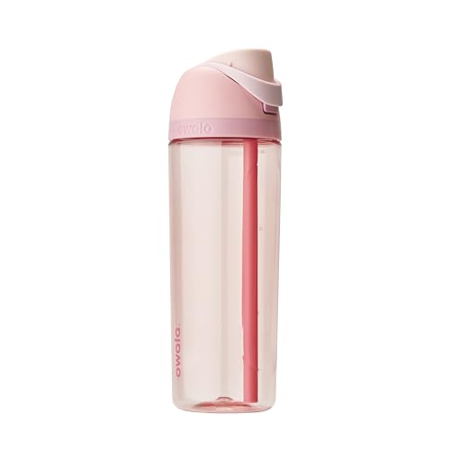 Owala FreeSip Clear Tritan Plastic Water Bottle with Straw, BPA-Free Sports Water Bottle, Great for Travel, 25 Oz, Rose Quartz