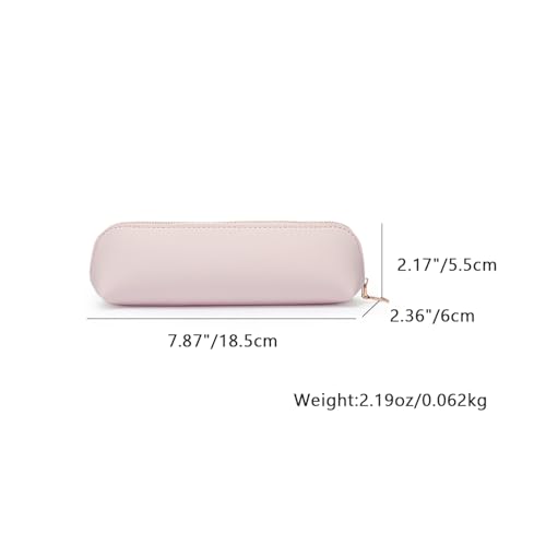 Image of Pencil Case Small Pencil Pouch Slim Zipper Pen Holder School Office College(Beige,Faux Leather)