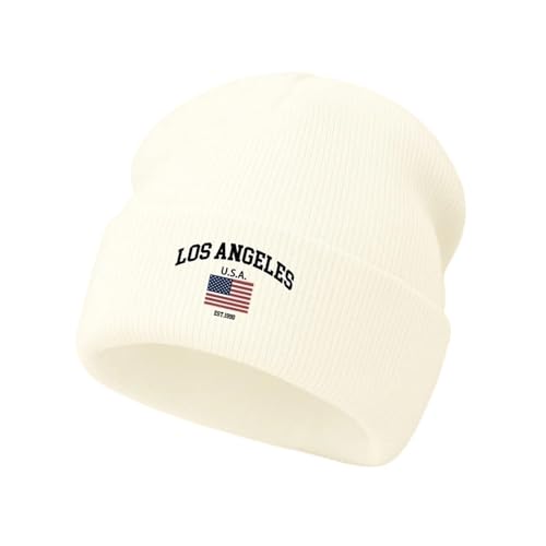 Bonnet tricoté chaud unisexe et polyvalent pour l'automne et l'hiver avec imprimé USALetter