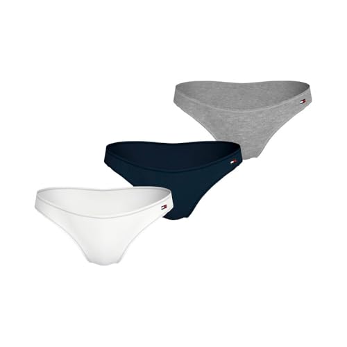 Tommy Hilfiger Women’s 3 Pack Ribbed Bikini Briefs, Multicolor (Lt Grey Htr/Navy Rib/White), M