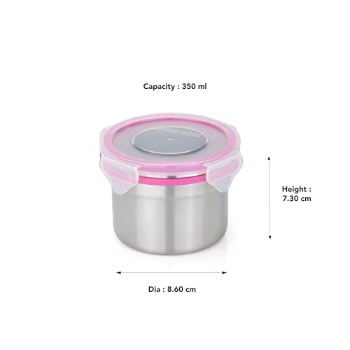 STEELLOCK Stainless Steel Airtight Container with Lid | Leakproof, BPA-Free | Multipurpose Food Storage Containers/Tiffin/Dabba for Office, School & Kitchen | SL-1202-set of 3, 350ml each, Pink