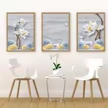 Affiche moderne abstraite pour salon chic avec paysage et fleurs