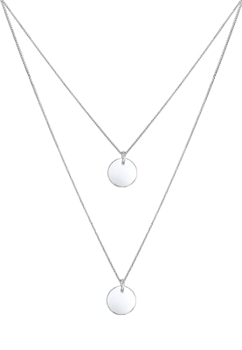 Elli Halskette Damen Plättchen Anhänger 2-lagig 925 Sterling Silbe – Ansicht 2