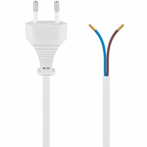 Cable alimentación Tipo C, Cable alimentación Bipolar a bornes, Cable HO3VVH2-F, Sección 0.75mm², Apto para regletas, Fuentes de alimentación, portalámparas, Blanco, 1.50 Metros