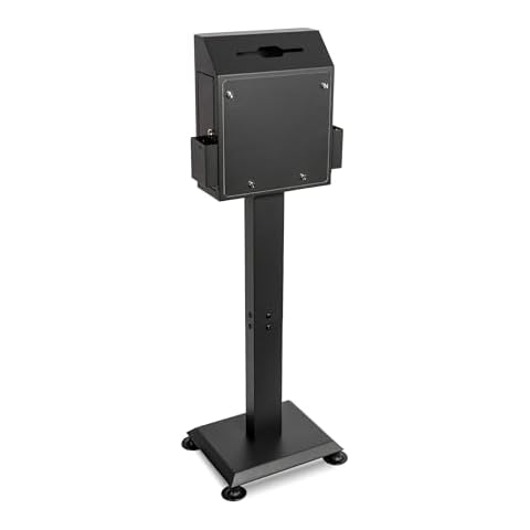 Suggestion Box with Stand, Floor Standing Offering Box, Upgraded Heavy Duty Metal Locking Ballot Collection Safe Box for Voting Contest Charity Donation Church Election, Large, Black Cover