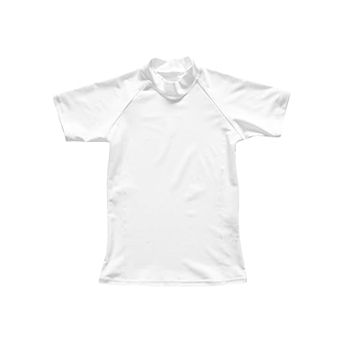 Kids Turtleneck Swim Shirts Short Sleeve Rash Guard Beach Sport Swimsuit for Girls Solid Soft Bathing Suits Swimwear