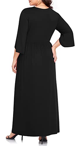 TAOHUADAO Women's Summer Plus Size Dresses Square Neck Ruffle 3/4 Sleeve Casual Maxi Dress3
