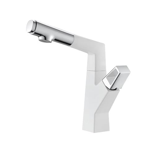 Robinet mitigeur de lavabo chaud et froid extractible rotatif en cuivre argent