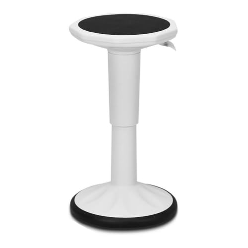 Image of Pemberly Row Contemporary Plastic Wobble Sitting Stool, Adjustable Height 16.5-23 in, White Finish with Silicone Cover, Ergonomic Design for Balance and Core Strength, Compact Stool for Home, Office,