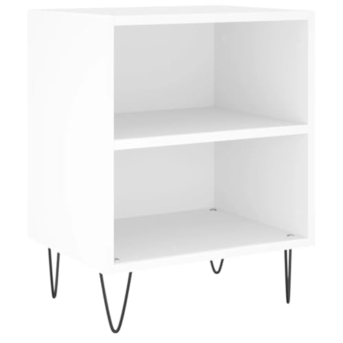 Table de Nuit en Bois d'Ingénierie Blanc avec 2 Compartiments - 5