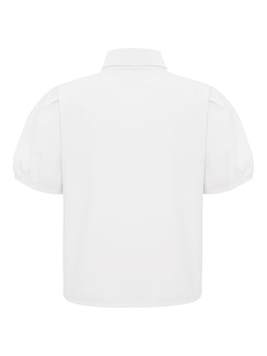 Kids Girls Puff Short Sleeve Blouse Cute Bow Tie Front Summer Top Collared School Button Down Shirt4