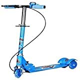 EZRA SALES Kick Scooter for Kids 3 Wheeler Foldable Kick Skating Cycle with Brake and Bell, LED on Wheels and Height Adjustable for Boys and Girls for 3-7 Years (Blue)