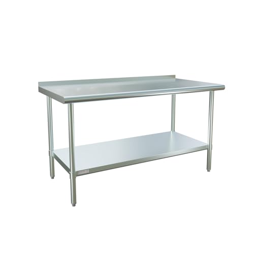 Image of STABLEINK NSF Stainless Steel Table 60x30 Inches with Backsplash, Metal Prep & Work Table with Adjustable Undershelf, for Commercial Kitchen, Restaurant, Laundry and Garage