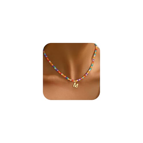 Colorful Initial Necklaces for Girls Women - Cute Beaded Choker Initial Necklace Teen Girl Gifts Trendy Stuff, Bohemian Letter Necklace Personalized Gifts for Girls Women Jewelry