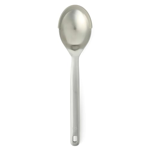 Image of Calphalon Prime Kitchen Spoon, Stainless Steel & Silicone Cooking Spoon with Taupe Silicone Rim, Heat-Resistant Nonstick-Safe Spoon for Stirring, Mixing & Serving