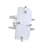 White Selenite Ring Silver Raw Selenite Adjustable Statement Ring Raw Stone Crystal G13-404