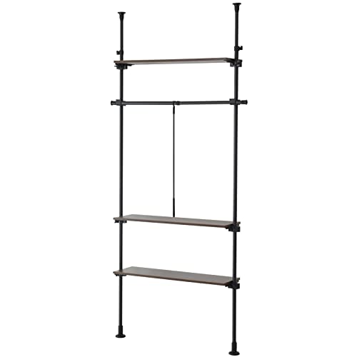 DORIS ドリス 突っ張り ハンガーラック 突っ張り棚 伸縮棚 全体幅91cm 高さ調整 木目調 コート掛け 省スペース 玄関ハンガー ウォルナット ハンガーラックシャンド80cm 【16749】