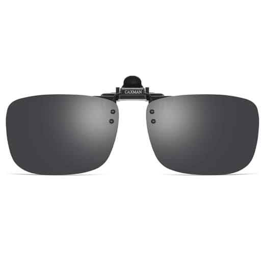 CAXMAN Polarized Clip-on Flip Up Metal Clip Rimless Sunglasses, Lightweight, Black Lens 59 * 42mm