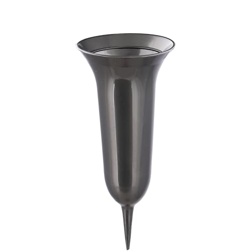 VOSTEEN 5X Grabvase 26 x 11,5 cm dunkelgrau - Vase Friedhof stilvoll und frostsicher - Blumenvase mit Sockel Friedhofsvase