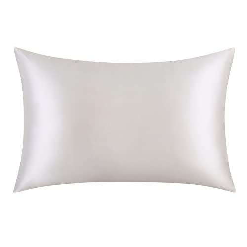 Silk Pillowcase Queen for Hair and Skin Health, Soft and Smooth, 100% Natural Mulberry Silk Pillow Case, Both Sides Premium Grade 6A Silk 600 Thread Count, Zipper Pillow Cover, 1PCS (White, Queen)