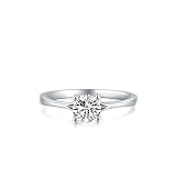 Skcess - Anillos de oro blanco de 9 quilates con diseño de corazón blanco de 1 quilate, redondos de diamantes creados en laboratorio, para mujer, 10, Oro blanco de 9 quilates Diamante creado en