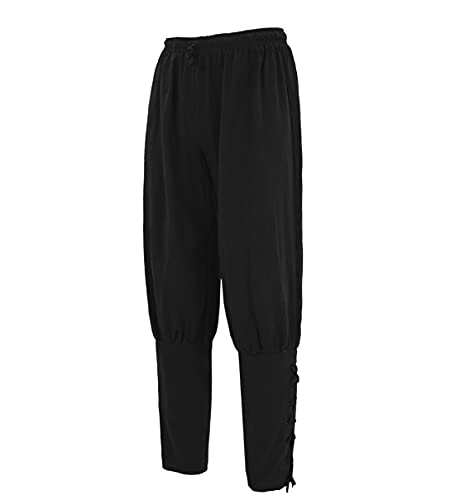 NOQINHOO 中世 ルネサンス海賊 騎士 農民 パンツ ハロウィン コスプレ 仮装 ゴシック ナビゲーター 脚包帯ズボン ステージ衣装 男性用 カジュアルパンツ 無地 速乾性 軽量 通気性 クリスマス パーティー 仮面ライダー ドラマ 新年 春 夏 秋 (ブラック, L)