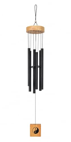 Image of GJ Premium Wooden Wind Chimes for Home & Office | 7 Pipe Metal Rod Wind Chimes with Wooden Top 16-24 CM Tubes | Soothing Sound, Positive Energy for Balcony, Entrance & Garden (Black1)