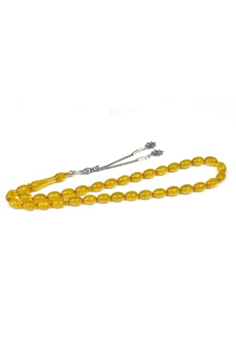 Fire Amber Prayer Beads 8x12mm, Genuine Amber Rosary with Silver