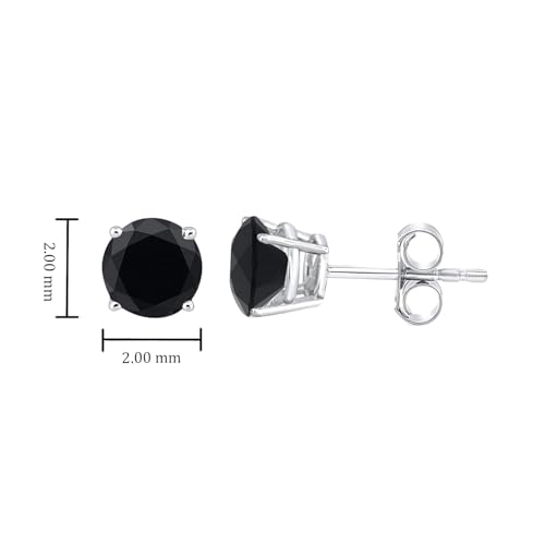 Dewberry 2.00 Ct Round Cut Black Diamond Stud Earrings for Women's Gift | 4 Prong Set Push Back Solitaire Stud | 14K White Gold Plated |Solid 925 Sterling Silver Earrings for Men's4