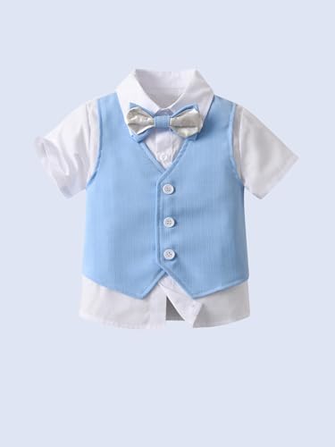 Image of Boarnseorl Baby Boys Shorts Sets, Infant Shirt+Shorts+Bow Tie+Vest,Toddler Gentleman Outfits Suits