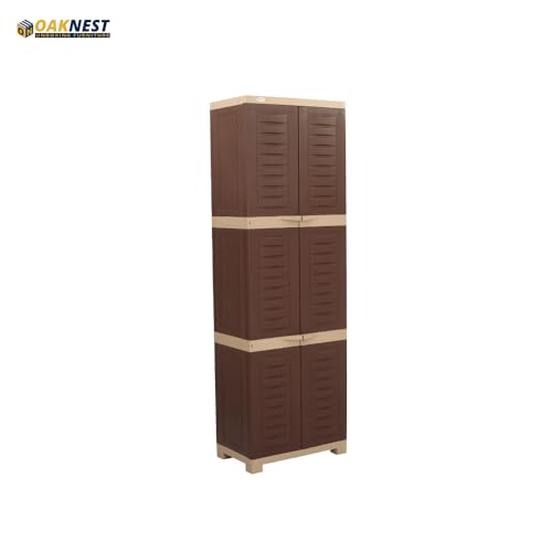 Image of Oaknest Supreme Fusion-03 Plastic Storage Cabinet | Compact & Multipurpose Storage Solution | Waterproof, Durable & Lightweight | Ideal for Home, Office & Garage | Brown and Dark Beige