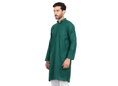 Image of Men's Cotton Blend Blend Knee Length Solid Color Style Stright Long Mandrin Collor Ethnic Casual Wear Kurta Only