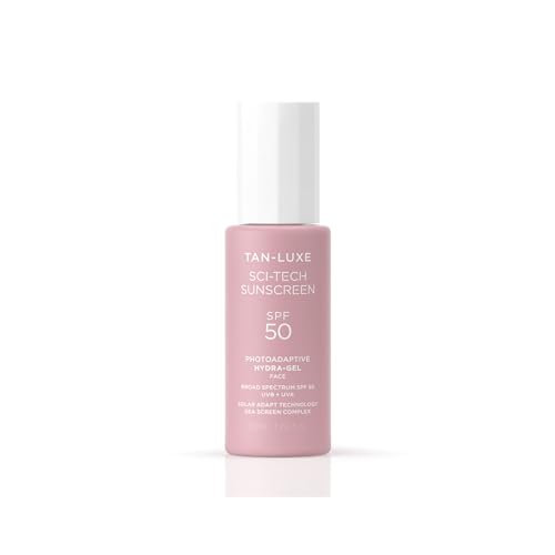 Tan-Luxe Sci-Tech Sunscreen, Lightweight Photoadaptive Hydra-Gel Face Sunscreen, Clear, Non-Greasy, Broad Spectrum UVB & UVA Protection, Vegan & Fast-Drying, 1.69 fl. oz/50 ml Bottle
