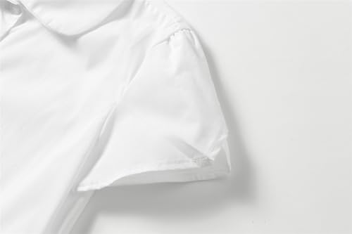 Mud Kingdom Girls White Shirts Button Down Peter Pan Collar Blouse with Short Sleeve Summer 6
