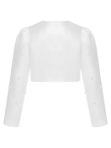 Sywiyi Girls Crew Neck Long Sleeve Satin Bolero Shrug Kids Pearls Cardigan Cropped Coat Jacket Outwear2