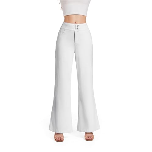 Oneniao Womens Wide Leg Baggy Loose Jeans High Waisted Stretch Denim Pants Business Casual Daily Outfits for Curvy Women