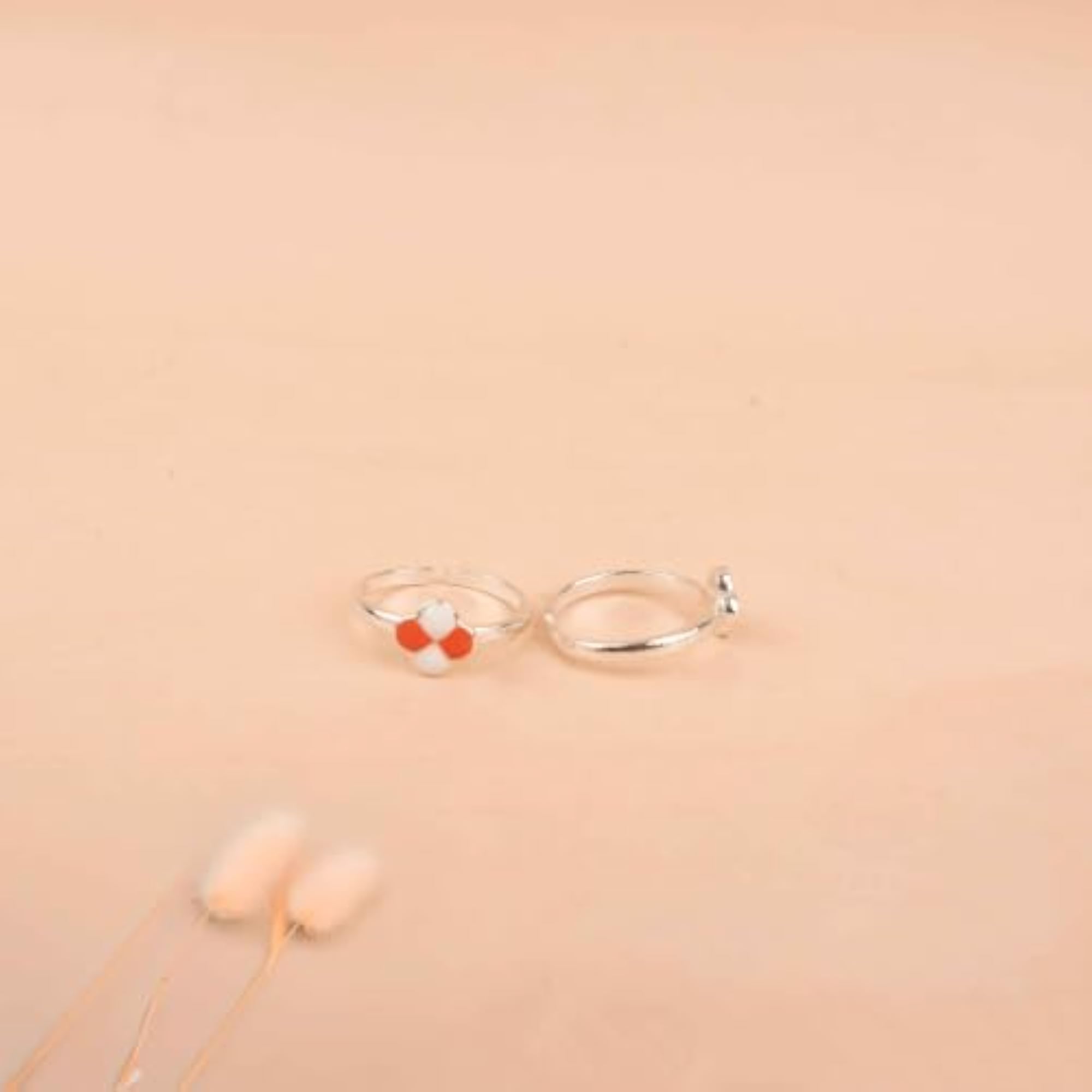 Women's Adjustable Silver Toe Ring Pair, Orange Blossom Bud Design