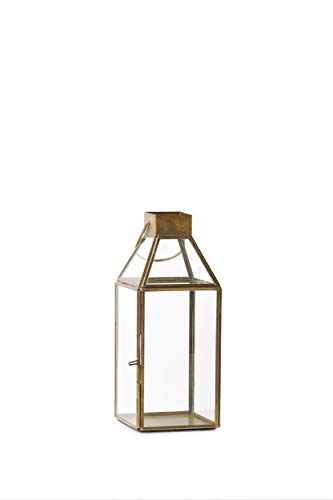 Serene Spaces Living Small Square Gold Lantern – 10' Tall Decorative Gold Lantern for Candles, Ideal for Weddings and Home Decor – Sold Individually