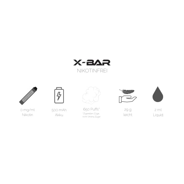 X-Bar 650 Puffs Züge Blueberry Einweg E-Shisha E-Zigarette ohne Nikotin Vape Elektronische Zigarette – Bild 3