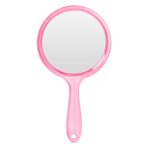 Espejo de Mano de Doble Cara, Espejo de Mano con Mango Espejo de Doble Cara 1X/3X Espejo de Aumento Espejo de Tocador Forma Redonda Espejo de Mano de Viaje Pequeño y Portátil para Diario (Rosa)