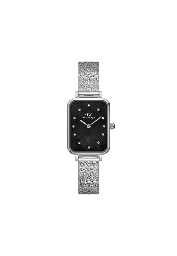 Daniel Wellington Quadro Analog Watch for Women with Mother of Pearl Black Rectangle Dial & Silver Stainless S
