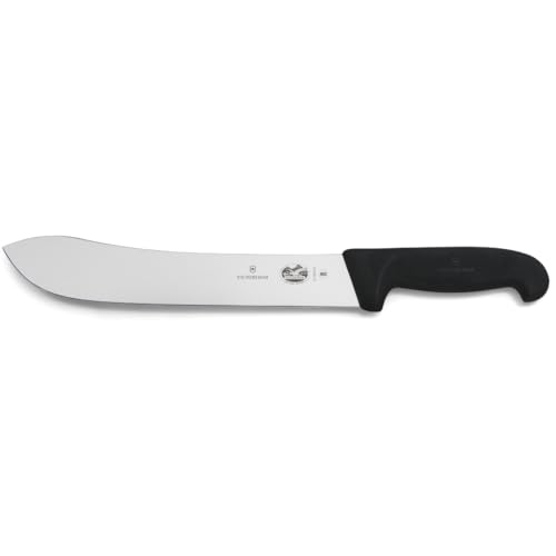 Victorinox Fibrox Couteau de boucher, Long couteau pour couper de gros morceaux de viande, 25 cm, Lame incurvée, Tranchant, Inox, Noir