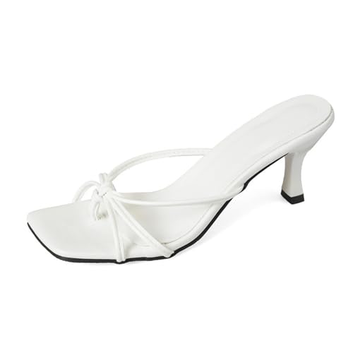 coleyn Leather Strappy Kitten Heels for Women Comfortable Flip Flop Heels Open Square Toe Slip On Fashion Dressy Summer Thong Sandals by coleyn - Used condition - US$25.72