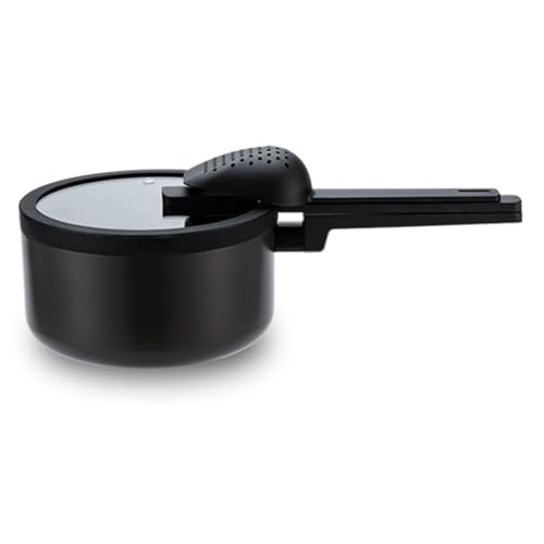 Cacerola antiadherente con tapa, olla de aluminio compatible con inducción, sin PFOA, apta para lavavajillas, ideal para dormitorios, camping, caravanas y uso en la oficina (16 x 7,5 cm)